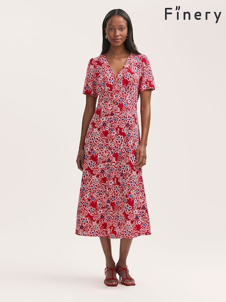 Finery Red Martina Floral Print Midi Tea Dress (W28607) | €58