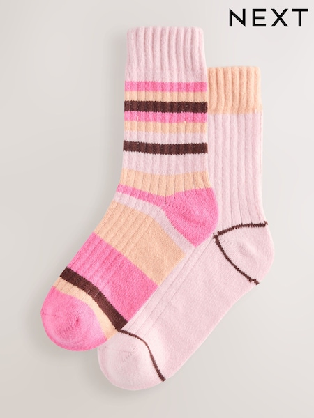 Multi Stripe Supersoft Cosy Ankle Socks 2 Pack (W28609) | €13