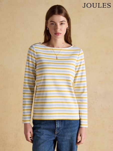 Joules Harbour Blue/Yellow Boat Neck 100% Cotton Long Sleeve Breton Top (W28613) | AED169