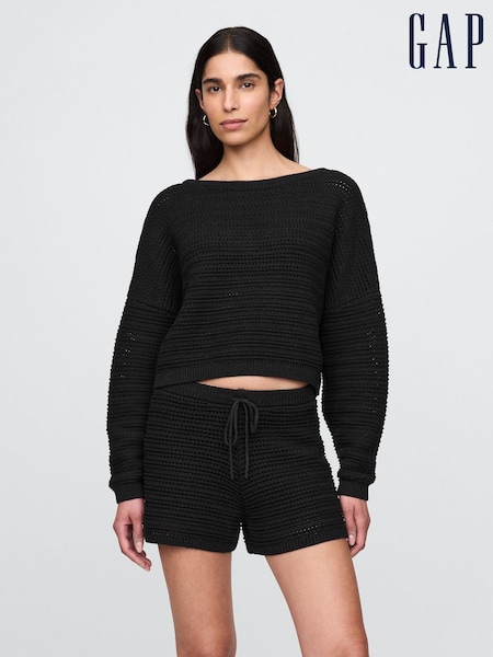 Gap Black Crochet Cropped Boatneck Jumper (W28617) | €64