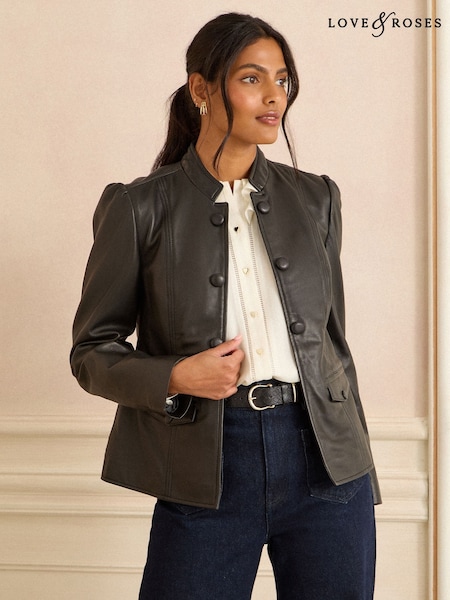 Love & Roses Black Leather Drummer Boy Jacket (W28620) | €242