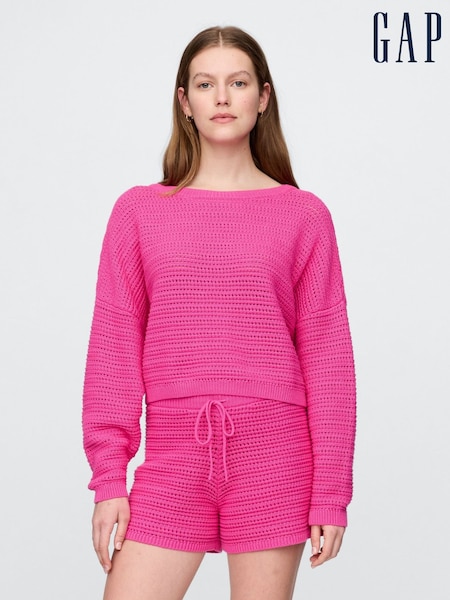 Gap Pink Crochet Cropped Boatneck Jumper (W28635) | €52