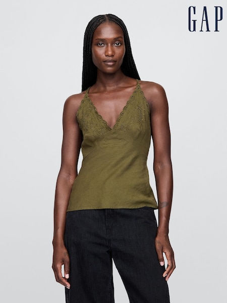 Verde - Gap Linen-Blend Embroidered Halter Top (W28646) | 447 LEI