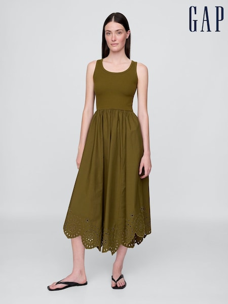 Gap Olive Green Mixed Handkerchief Hem Midi Dress (W28647) | €110