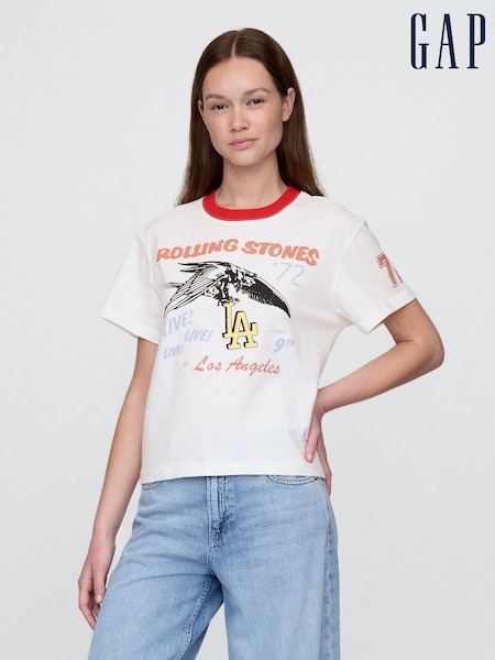 Gap White Rolling Stones Relaxed Graphic Band Tee (W28650) | €52