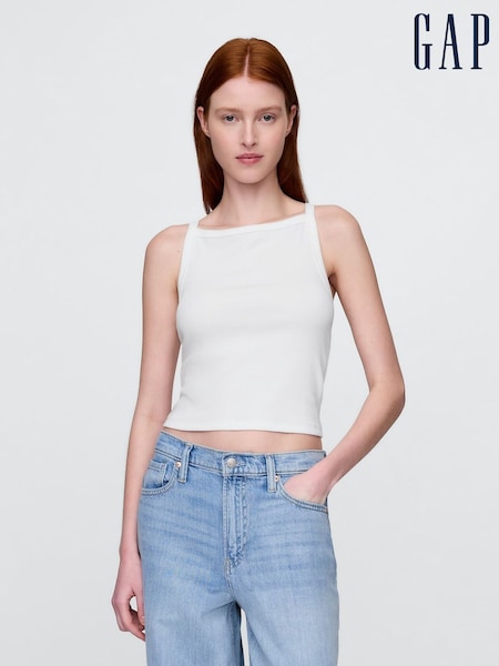 Gap White Modern Cotton Modal Crop Vest Top (W28651) | €18.50