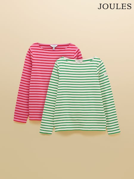 Joules Harbour Red Pink & Green Stripe Boat Neck Breton Tops 2 Pack (W28654) | 301 SAR
