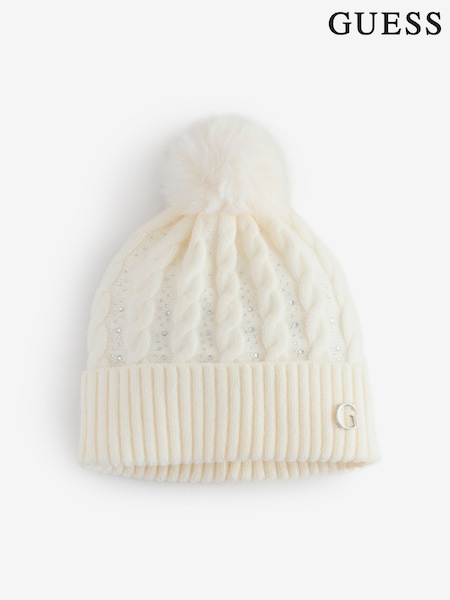 Guess Knitted Rhinestone Sparkle Pom White Beanie (W28681) | 42 €