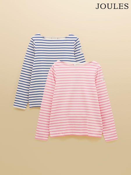 Joules Harbour Blue & Pink Stripe Boat Neck Breton Tops 2 Pack (W28704) | AED262