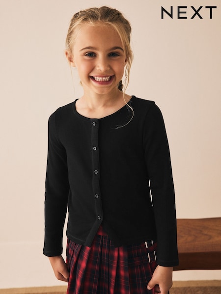 Black Long Sleeve Ribbed Cardigan (3-16yrs) (W28727) | €10 - €14