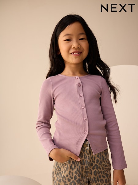 Lilac Purple Long Sleeve Ribbed Cardigan (3-16yrs) (W28729) | €10 - €14