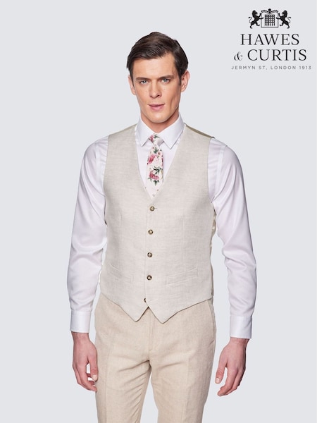 Hawes & Curtis Cream Tailored Italian 100% Linen Waistcoat (W28763) | R$ 1.185