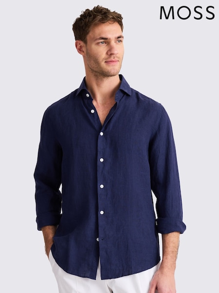 MOSS Blue Tailored Fit 100% Linen Shirt (W28801) | €93