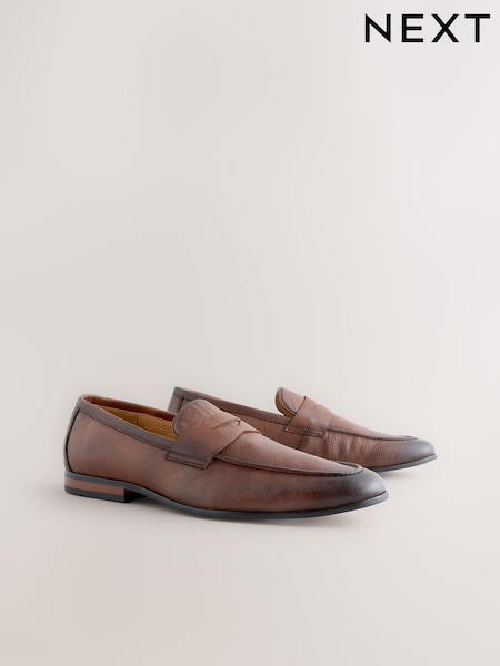 Brown Embossed Leather Loafers (W28814) | €82
