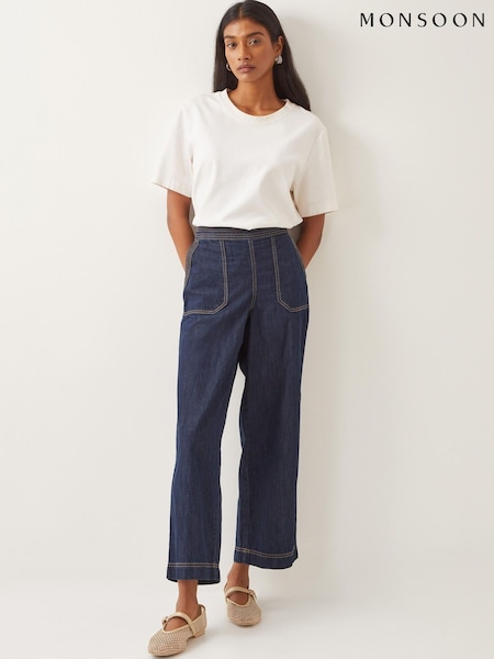 Monsoon Blue Harper Short Wide Leg 100% Cotton Jeans (W28830) | $82
