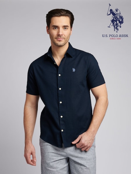 U.S. Polo Assn. Blue Mens Linen Blend Short Sleeve Shirt (W28878) | €85