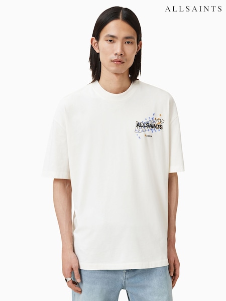 AllSaints White Wavy Short Sleeve Crew 100% Organic Cotton T-Shirt (W28888) | R$ 585