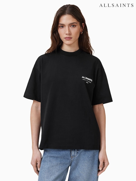 AllSaints Black Chrome Underground Etta 100% Organic Cotton T-Shirt (W28896) | kr842