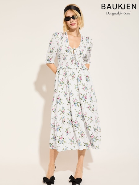 Baukjen Melania Bouquet Smock White Midi Dress (W28958) | 282 €