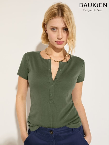 Baukjen Green Kikki Cap Sleeve Henley Top (W28969) | 4,146 UAH