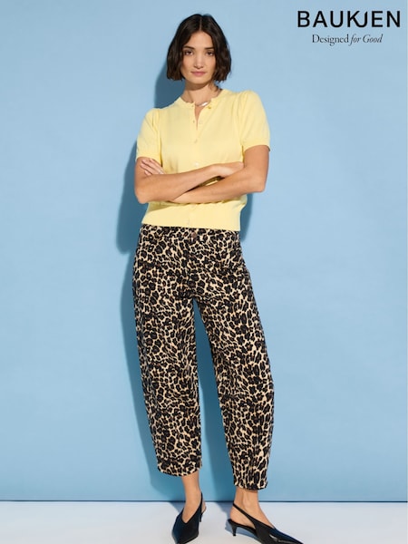 Baukjen Kelsey Stretch Denim Printed Barrel Brown Leopard Print Jeans (W28971) | €203