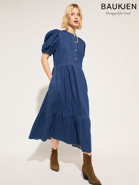 Baukjen Blue Clementina Denim 100%  Cotton Midi Dress (W28976) | €216