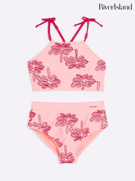 River Island Pink Girls Palm Embroidery Bikini (W29019) | ₪96