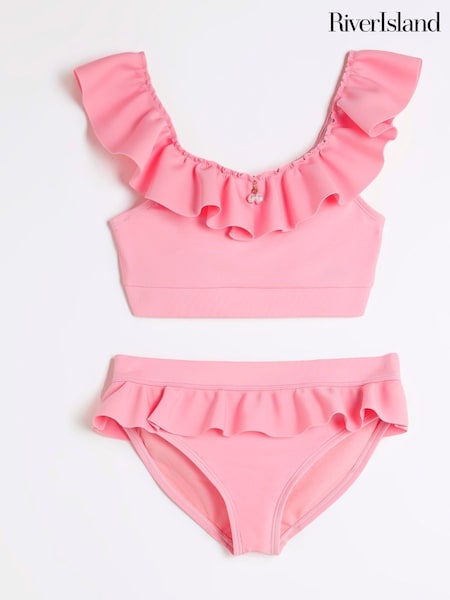 River Island Pink Girls Frill Shoulder Bikini (W29020) | €29