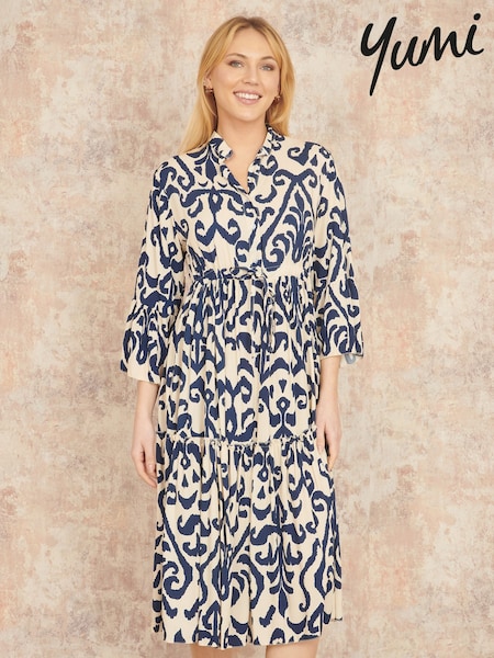 Yumi Cream Block Print Kaftan (W29059) | R$ 545