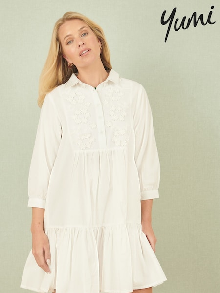 Yumi White 100% Cotton Flower Tunic Dress (W29072) | €86
