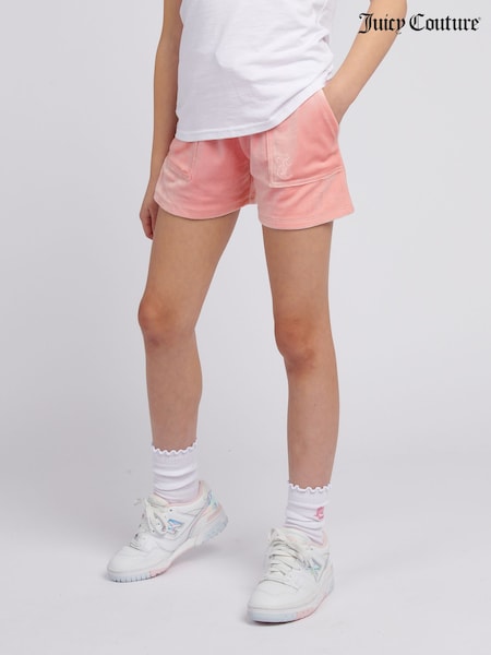 Juicy Couture Pink Girls Tonal Embroidered Velour Shorts (W29081) | €63