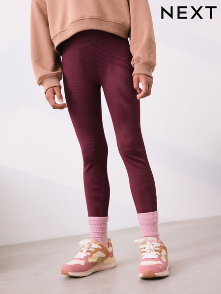 Berry Red Seamless Ribbed High Waist Leggings (3-16yrs) (W29095) | 69 QAR - 94 QAR