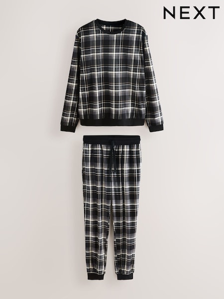 Black Check Motionflex Cosy Long Sleeve Cuffed Pyjamas Set (W29110) | €38