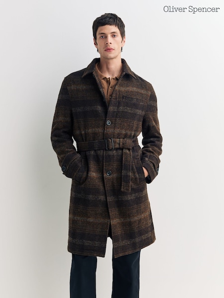 Oliver Spencer Brown Grandpa Wool Check Coat (W29118) | €835