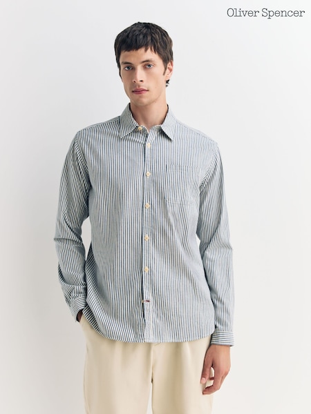 Oliver Spencer Blue New York Special Brimham Stripe Shirt (W29122) | €170