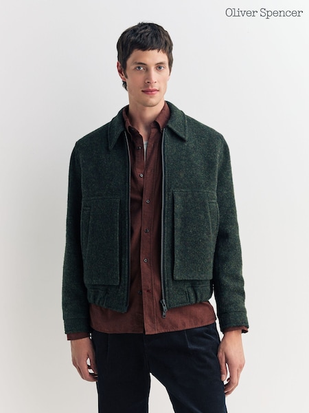 Oliver Spencer Green Arlington Wool Blend Bomber Jacket (W29123) | €637