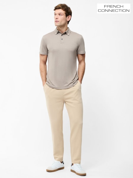 French Connection Cream Soft Jersey Short Sleeve Button Polo Shirt (W29135) | R$ 445