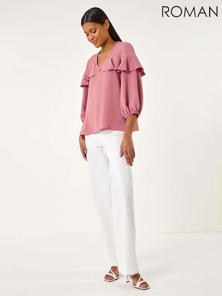 Rosa - Roman Frill Front Woven Top (W29219) | 51 €