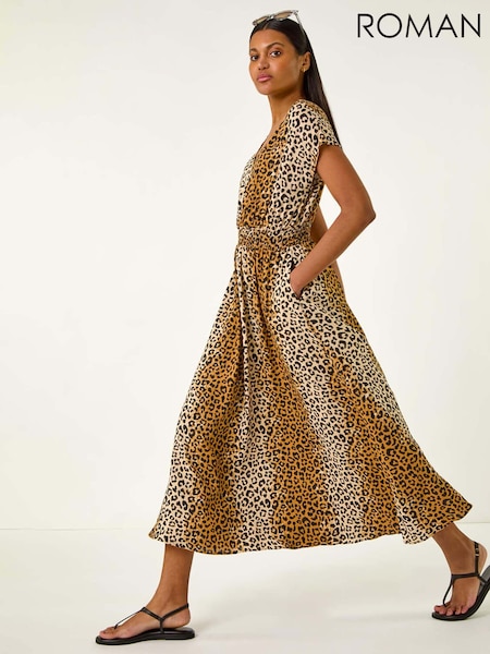 Roman Animal Print Shirred Waist Maxi Dress (W29221) | ‏346‏₪