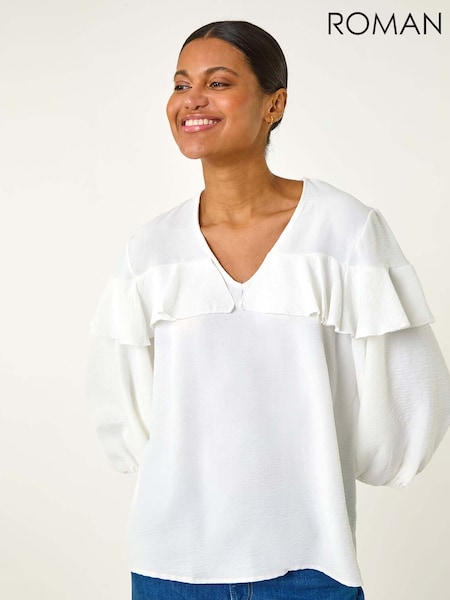 Белый - Roman Frill Front Woven Top (W29228) | €48