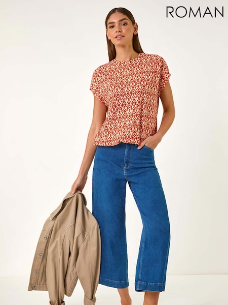 Roman Orange Snake Print Bubble Hem Top (W29233) | €42