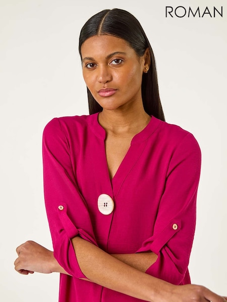 Roman Pink V-Neck Button Detail Top (W29235) | €51