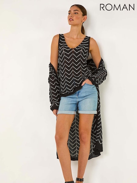 Roman Black Longline Zig Zag Knit Vest (W29240) | €45