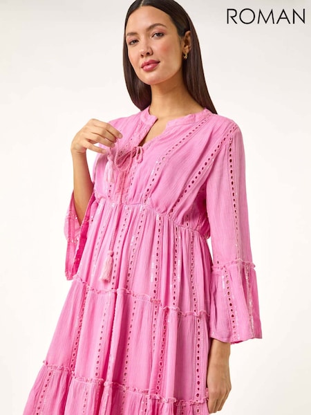 Roz - Roman Shimmer Tie Detail Smock Dress (W29259) | 410 LEI