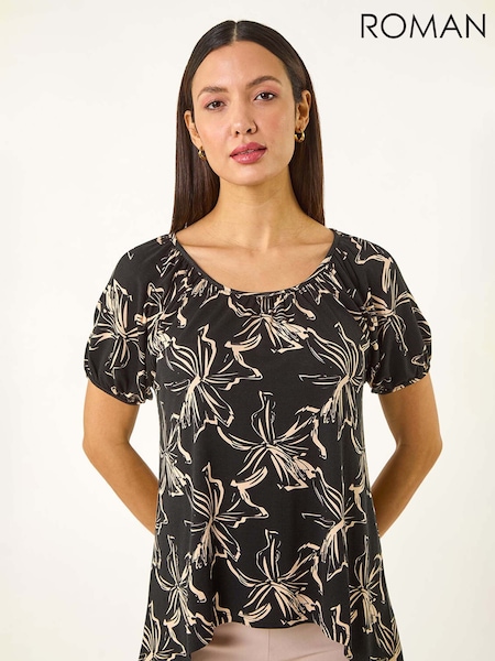 Roman Leaf Print Asymmetric Stretch Tunic Top (W29264) | 50 €