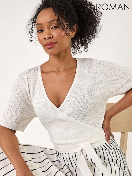 Roman White Petite Petite Wrap Knitted Dress (W29275) | €69