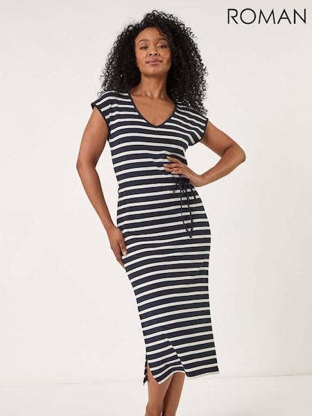 Roman Blue Petite Stripe Stretch Midi Dress (W29279) | €53
