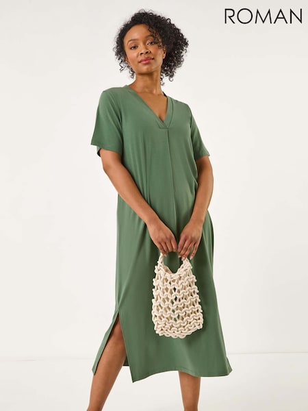 Roman Green Petite V-Neck Stretch Midi Dress (W29284) | €53