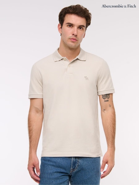 Abercrombie & Fitch Cream Logo Textured Polo Shirt (W29285) | AED204