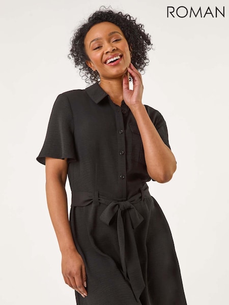 Roman Black Petite Button Front Tie Playsuit (W29288) | € 70